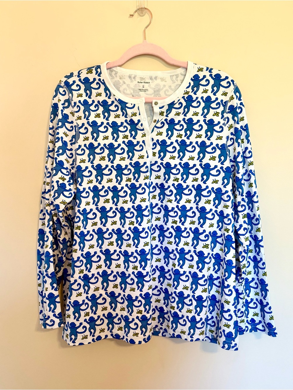 Roller Rabbit Blue Monkey Pajamas Set Long Sleeve Size L - Picture 6 of 10